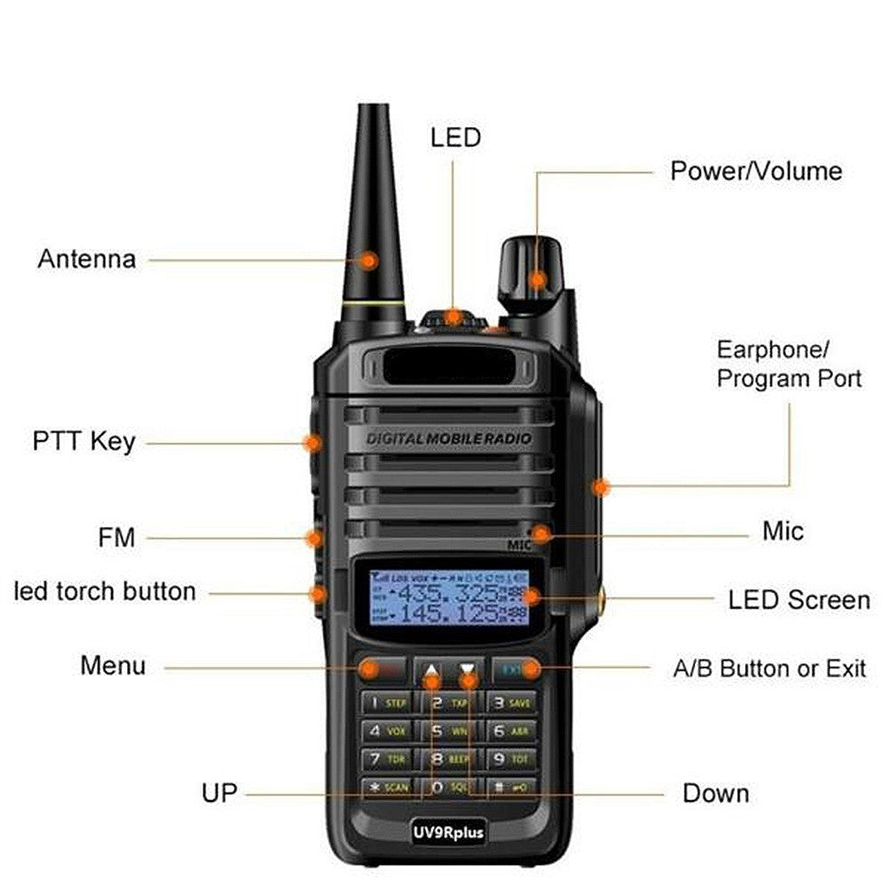 Gumtek UV-9R Plus IP67 Waterproof UHF/VHF Walkie Talkie Two Way Radio +Earpiece